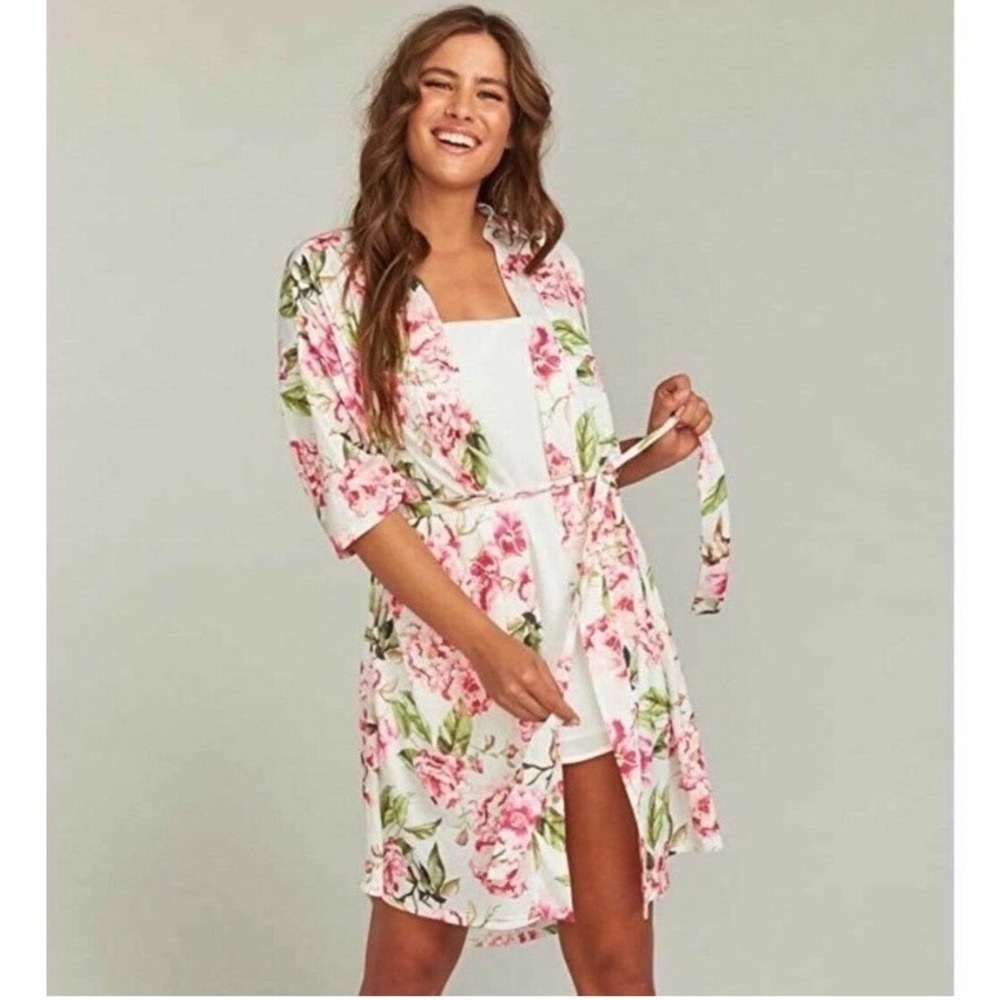 Show Me Your MuMu Brie Floral Robe Watercolor Pink Flowers Tie Waist One Size